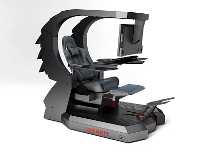 Black INBEM Gaming Workstation With Curved Design Monitor Chair And Keyboard Tray 3d model