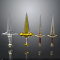 Ornate Daggers With Different Designs Gold White Red Handles And Decorative Patterns
