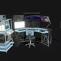 Efficient Computer Workstation With Multiple Monitors Desk PC Tower And Office Chair 3d model