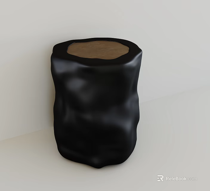 Black Modern Stool Featuring Textured Surface And Wooden Top Design 3d model 