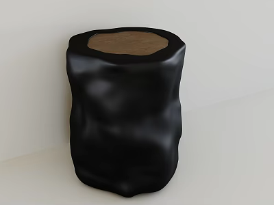 Black Modern Stool Featuring Textured Surface And Wooden Top Design 3d model