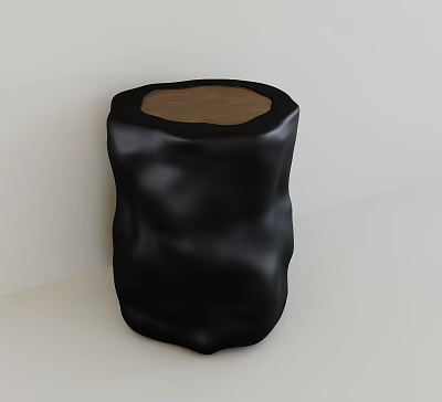 Black Modern Stool Featuring Textured Surface And Wooden Top Design 3d model