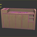 Wooden Utility Counter With Circular Openings Open Shelf And Cabinet Design