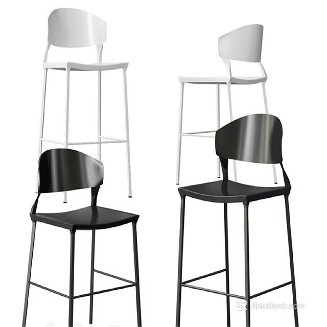 Modern Bar Stools With Black And White Sleek Design And Metal Frame 3d model 