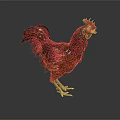 Red Brown Feathered Rooster Standing Elegantly With Bright Red Comb And Tail 3d model
