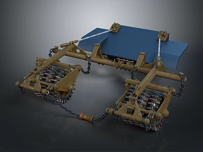 Mechanical Military Weapon With Metal Frame Chain Components And Blue Panel 3d model
