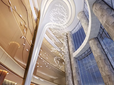 Luxurious Modern Hotel Lobby Interior With Marble Columns And Crystal Chandelier 3d model