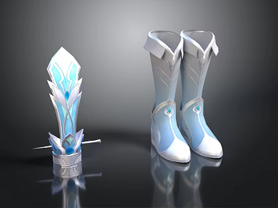 Elegant Silver Blue Decorative Boots And Stylish Headpiece For Daily Fashion Use 3d model