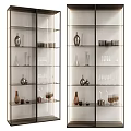 Modern Wine Cabinet With Glass Doors Lighting Wine Glasses And Decorative Vases