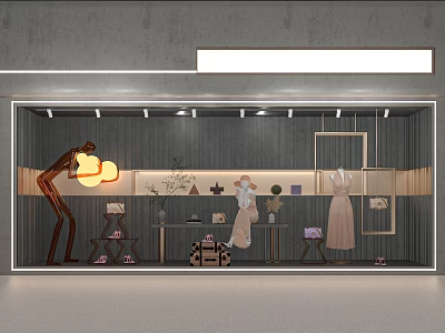 Modern Elegant Fashion Boutique Window Display With Stylish Mannequins Handbags Shoes And Unique Decorations 3d model