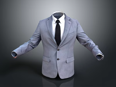 Gray Men's Classic Suit with White Shirt Black Tie Pockets and Cuffed Sleeves 3d model
