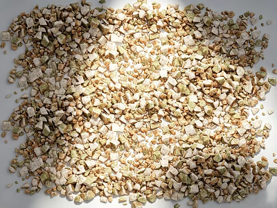 Natural Stone And Wood Chips Scattered On White Background With Sunlight 3d model