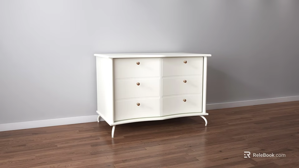 Modern White Console Side Cabinet With Drawers On Wooden Floor Against Gray Wall 3d model 