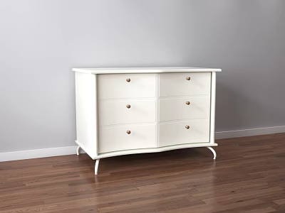 Modern White Console Side Cabinet With Drawers On Wooden Floor Against Gray Wall 3d model