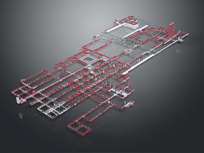 Building Structure Model Featuring Red And White Framework Design Details 3d model