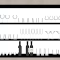 Stylish Display of Wine Bottles and Wine Glasses on Black Multi Shelf with Various Glassware