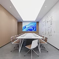 Modern Meeting Room Interior With Long Conference Table Chairs Large Screen Whiteboard And Handwritten Notes 3d model