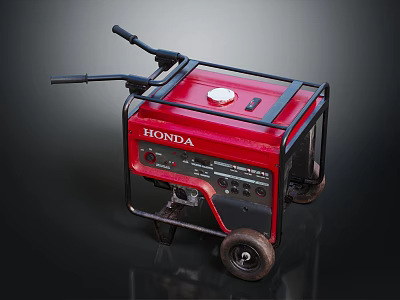 Red Honda Heavy Duty Portable Generator With Black Frame And Wheels 3d model