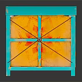 Traditional Palanquin Model With Blue Roof Yellow Body And Red Patterns And Wooden Carrying Poles
