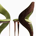 Modern Leisure Chair With Brown Green Curved Backrest Unique Shape And Metal Legs Design