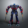 Transformers Robot Action Figure Featuring Blue Red Black Mechanical Structure And Swords 3d model