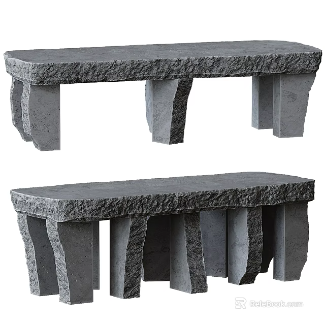 Natural Stone Desk With Rough Surface And Multiple Solid Stone Legs Design 3d model 