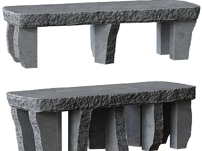 Natural Stone Desk With Rough Surface And Multiple Solid Stone Legs Design 3d model