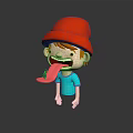 Cartoon Kid Wearing Red Hat And Blue T-Shirt Sticking Out Tongue With Green Leaf