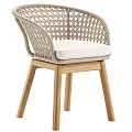 Modern Rattan Leisure Chairs With White Cushions And Wooden Legs Design