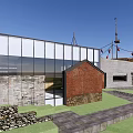 Modern Seaside Boutique Guesthouse Building With Glass Wall Brick Exterior Red Lanterns And Green Lawn