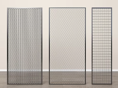 Three Modern Metal Fence Designs with Various Grid Patterns for Decoration 3d model