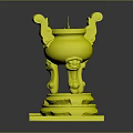 Ancient Stone Tripod Censer With Carved Double Handles Tripod Legs And Square Pedestal Base