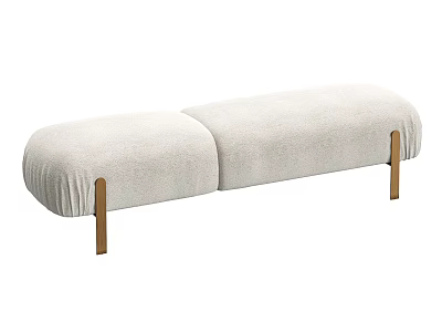Beige Upholstered Stool With Wooden Legs And Connected Seats Design 3d model