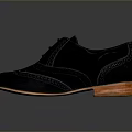 Elegant Black Leather Brogue Shoes With Intricate Carving And Brown Sole