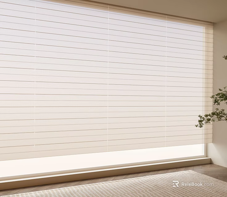 Stylish White Venetian Blinds Window Interior With Natural Light And Green Plant 3d model 