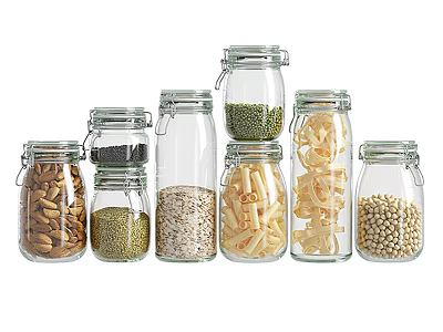Glass Spice Jars With Airtight Metal Clip Lids For Storing Various Ingredients Beans Pasta Grains 3d model