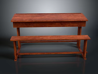 Wooden Brown Table And Bench Set With Simple Design For Home Furniture 3d model