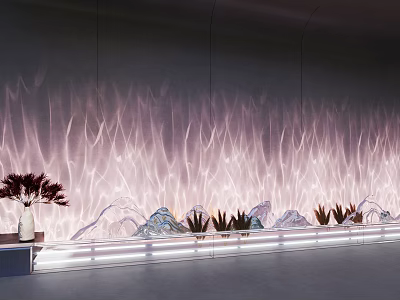 Decorative Lights Creating Purple Pink Light Effects On Wavy Wall With Countertop Plants Rock Decorations 3d model