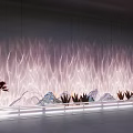 Decorative Lights Creating Purple Pink Light Effects On Wavy Wall With Countertop Plants Rock Decorations