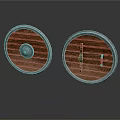 Medieval Wooden Shields With Metal Rim Central Boss And Crossed Handles