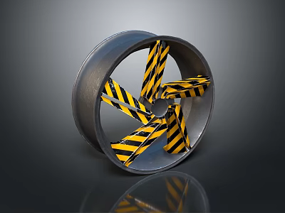 Efficient Electronic Appliance Industrial Fan Impeller With Yellow Black Stripes And Sturdy Construction 3d model