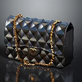 Stylish Black Diamond Pattern Handbag With Gold Chain Strap And Metal Clasp