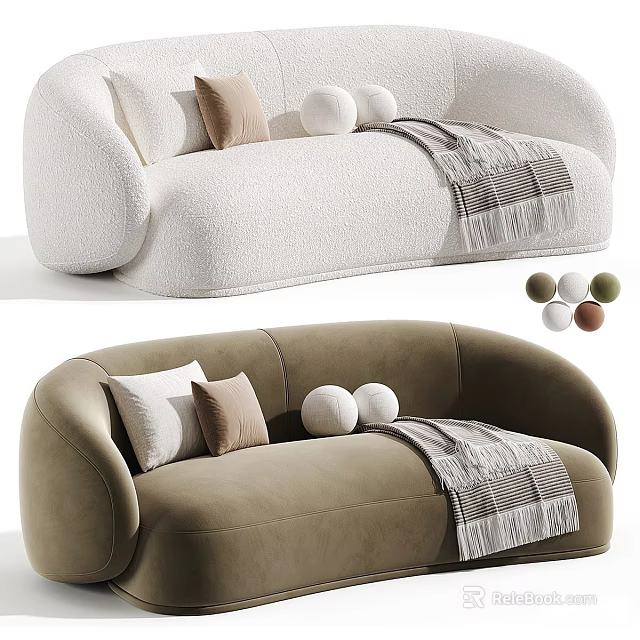Modern Plush Curved Double Sofa With Multiple Color Options Decorative Pillows And Warm Throw Blanket 3d model 