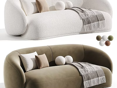 Modern Plush Curved Double Sofa With Multiple Color Options Decorative Pillows And Warm Throw Blanket 3d model