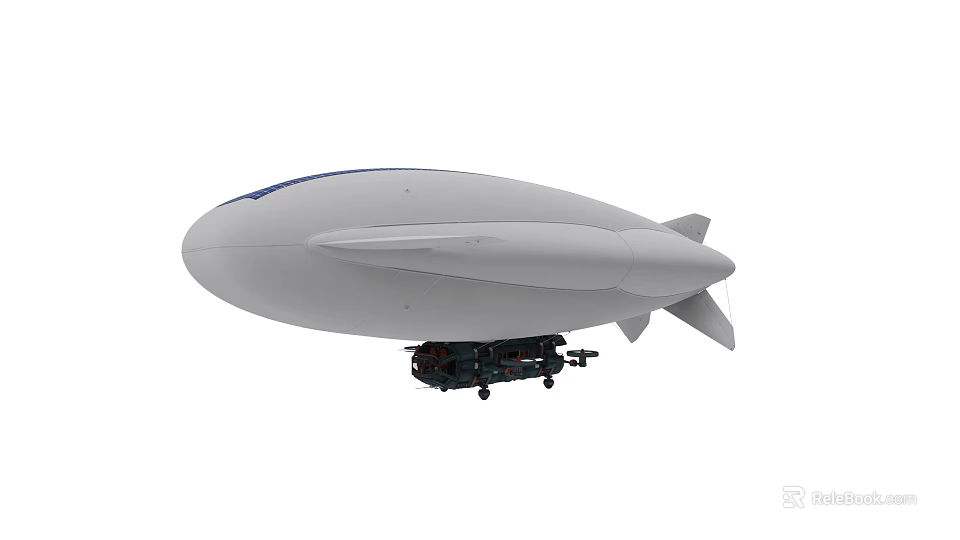 White Airship With Blue Top Edge And Suspended Pod Structure 3d model