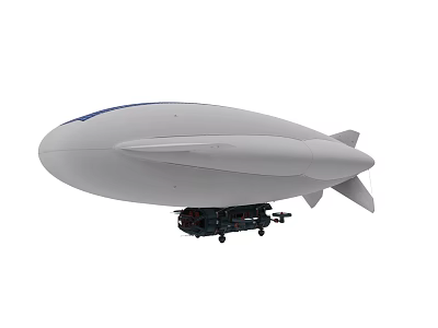 White Airship With Blue Top Edge And Suspended Pod Structure 3d model