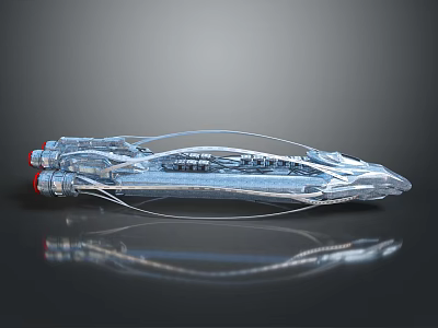 Futuristic Transparent Silver Streamlined Spaceship With Red Taillights And Sleek Design 3d model