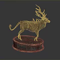 Bronze Mythical Creature Sculpture With Deer Antlers Scaled Body And Circular Base