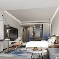 Contemporary Stylish Hotel Guest Room With Comfortable Bed Office Nook And Relaxing Living Space