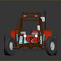 Red Off-Road Race Car Roll Cage Frame With Steering Wheel Bucket Seat And Wheels